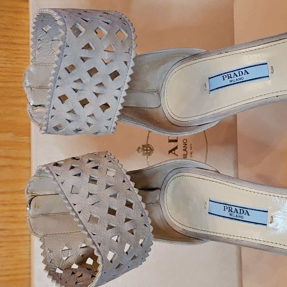 PRADA CALZATURE DONNA CAMOSCIO CIPRIA HIGH HEEL SANDALS IN SIZE 38. - Picture 2 of 13